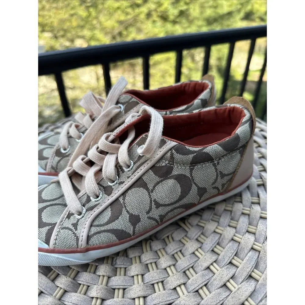 Coach Barrett Women's Sneaker 6M Metallic Pink Canvas Casual Lace-Up Shoes